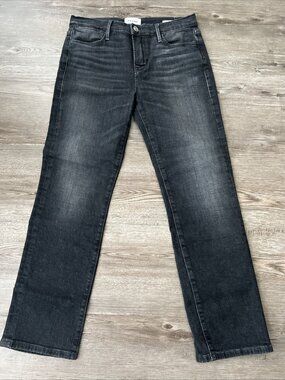 FRAME‎ Le High Straight Jeans Women 26 Black Oak Faded Wash High Rise Organic